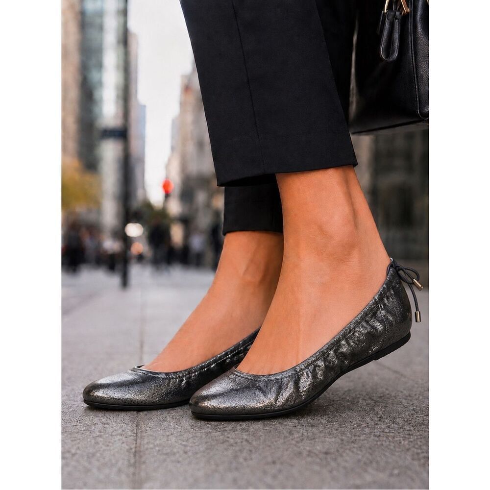 Metallic Charcoal Ballet Flat with Back Tie